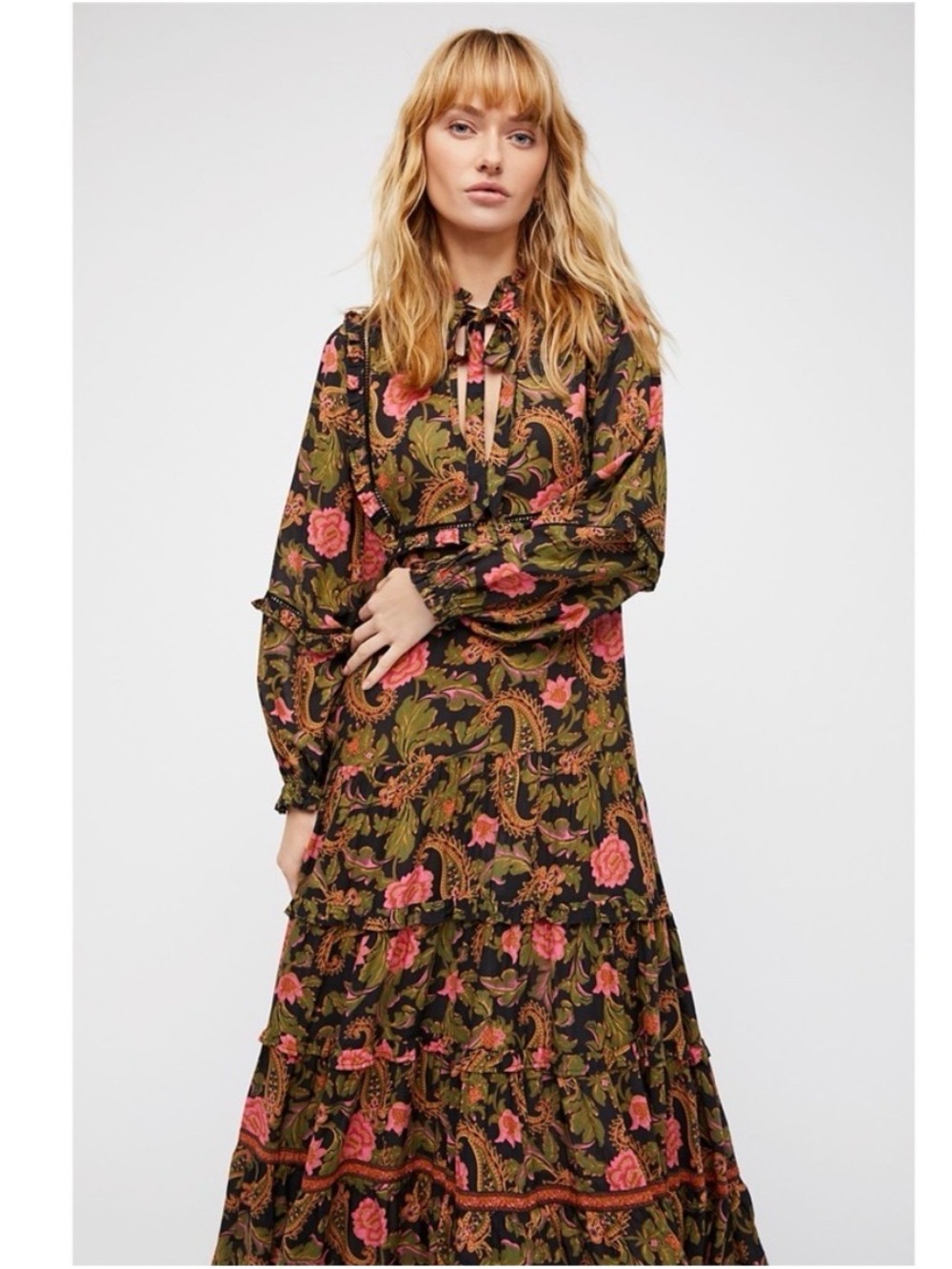 Spell & The Gypsy Etienne Floral Boho Prairie Maxi Dress Small Romantic Fall